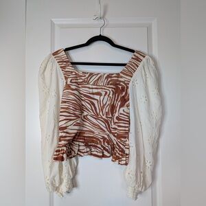 Anthropologie Love The Label Zebra Square Neck Top with Balloon Sleeves Size S